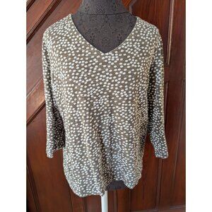 Chicos Womens V-Neck Polka Dot Print Top Size L 100% Cotton Lightweight 3/4 Slee